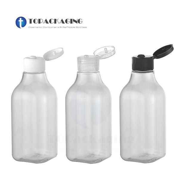 

30pcs*200ml flip screw cap bottle clear plastic cosmetic container square makeup essential oil refillable empty shampoo packing