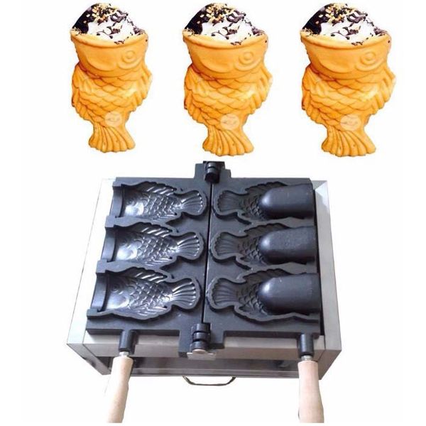 creatore di waffle di vendita caldo 3 pezzi Gelato Taiyaki Maker Machine Fish cone Maker in vendita