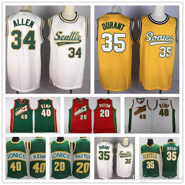 

vintage seattle nba supersonics sonics gary 20 payton shawn 40 kemp kevin 35 durant new ray 20 allen basketball jerseys, Black;red