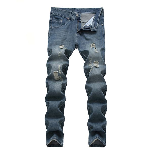 

man elastic slim denim trousers jeans high street style male jeans ragged ripped blue for man plus size dropship