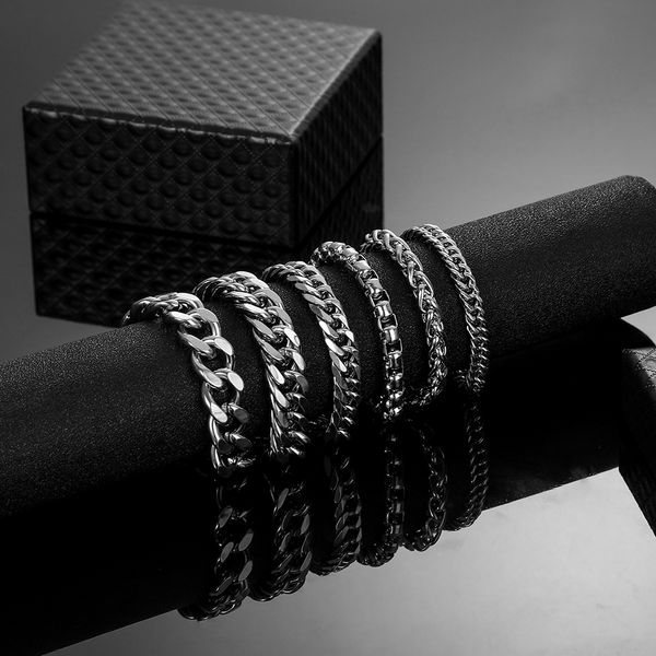 

6 designs stainless steel armbanden female cuban chain bracelets for hombre man bracalete hip hop jewelry dropshipping, Black