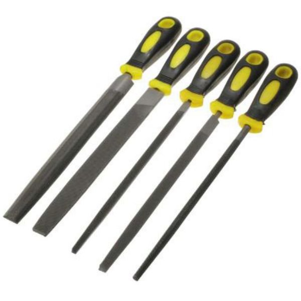 

5pcs/set engineer metal file 8 inch 200mm soft grip assorted half round flat squaretriple-cornered round metal file set