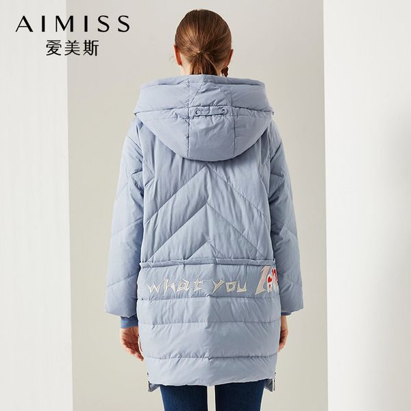 

aimiss brand fashion women down jacekt blue color embroidery good quality winter loose durk down long coat clothes, Black