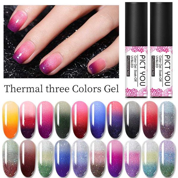

1 bottle pict you color changing gel polish three colors thermal gel temperature change nail soak off polish, Red;pink