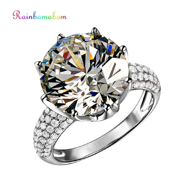 

rainbamabom real 925 sterling silver created moissanite gemstone engagement crown rings wedding band jewelry gift wholesale 5-12, Golden;silver