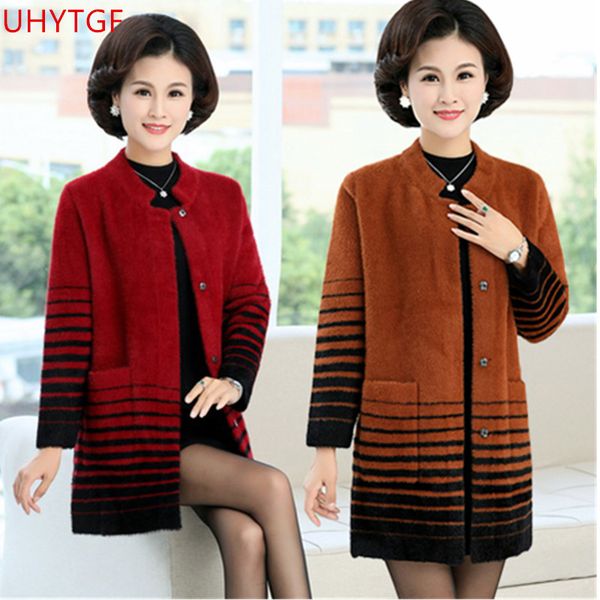 

lmitation mink cashmere winter women's cardigans sweater coat warm knitting sweater coat middle-aged clothing 822, White;black