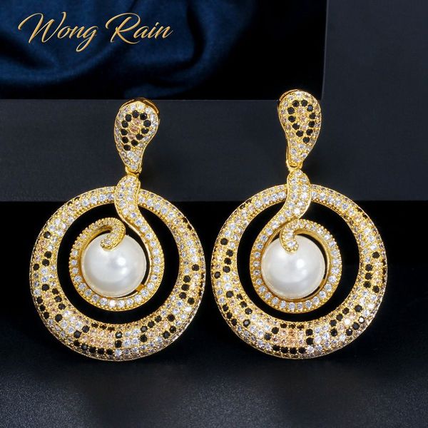

wong rain 100% 925 sterling silver freshwater pearls created moissanite gemstone drop dangle earrings fine jewelry wholesale, Golden;silver