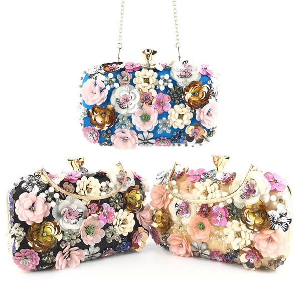 

women flower decoration clutches bag appliques evening chain crossbody bags party purses and handbags