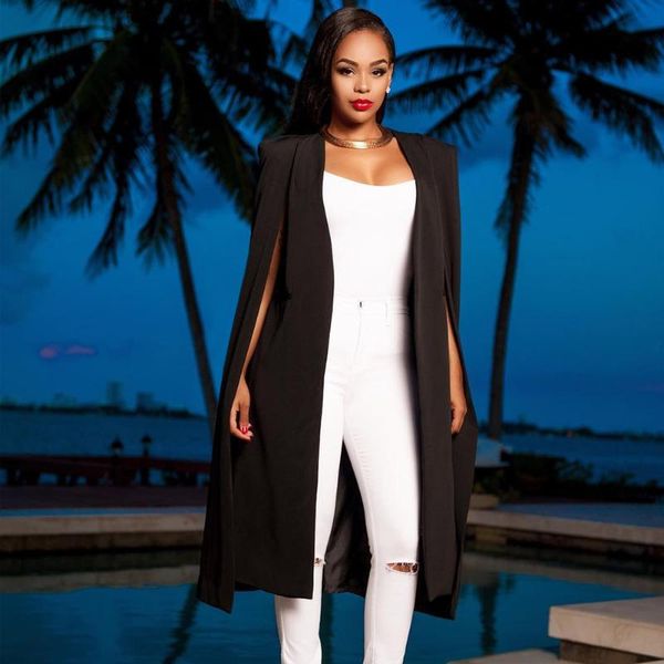 

new womens loose long cloak blazer cape trench cardigan coat open front split sleeve coat solid workwear fashion, White;black