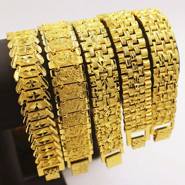 

mens jewelry hip hop style solid yellow gold filled mens bracelet wrist chain link 8.3 inches fashion accessories gift, Golden;silver