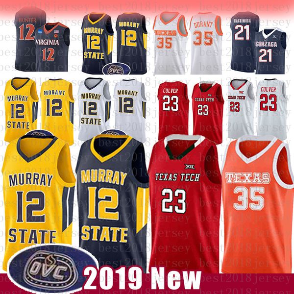 12 Ja Morant Murray State Racers University NCAA Basketball Jersey 23 Джарретт Калвер 35 Kevin Texas Tech Red Raider Durant College XW34AFV