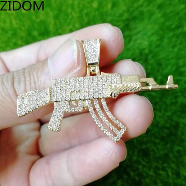 

men hip hop iced out bling submachine gun pendant necklaces zircon male necklace hiphop jewelry fashion gifts, Silver