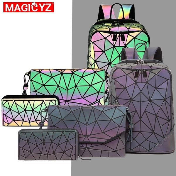 

laser luminous triangle sequin set backpack for women's shoulder bag school girls backpack female design backbag holographic bag cj1912