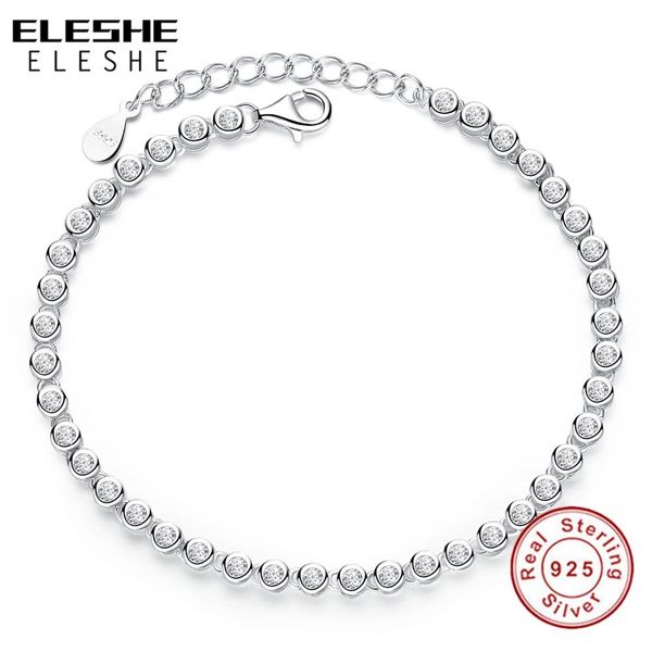

eleshe authentic real 925 sterling silver bracelet with adjustable chain cz crystal tennis bracelet for women wedding jewelry, Golden;silver
