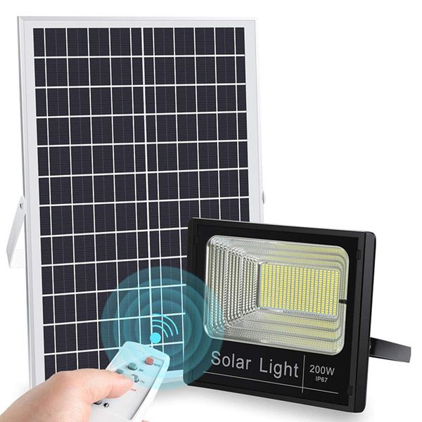 Quente alta qualidade Branco 200W Solar Focos sensor de luz com controle remoto Branco Solar Poste Flood Lâmpada para o Garden Park