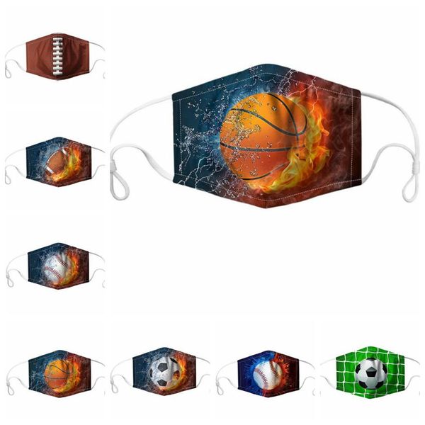 

masks ball printed face masks adjustable ear-loop mouth cover softball ball football sports mask washable dustpoof printing masks dwd683
