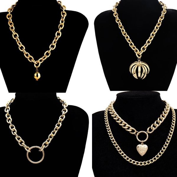 

diezi vintage gold silver color link chain necklace for women lock key round ball geometric statement pendant necklace jewelry