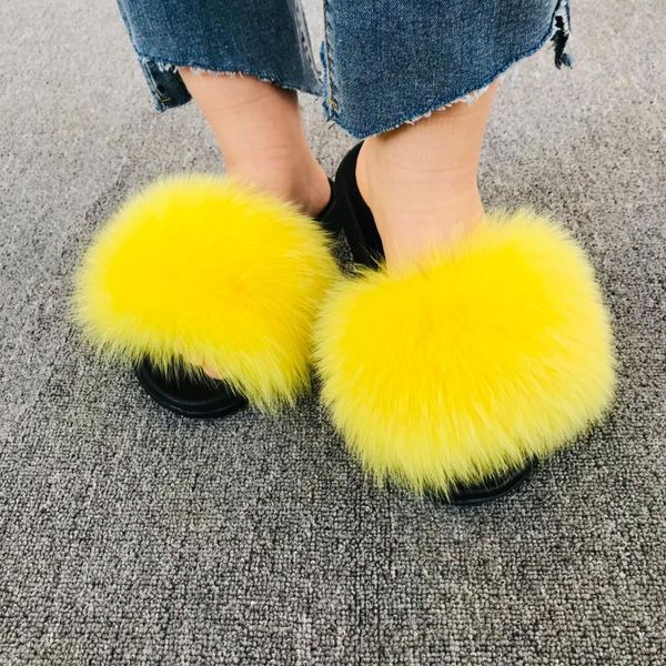 

women fur slippers fashion fluffy furry slides warm real hair sandals ladies casual non slip flat bottom home fur flip flops, Black