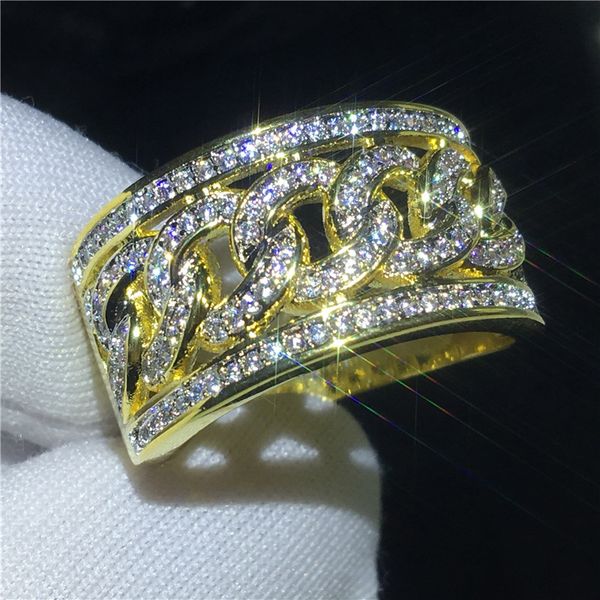 

fashion hiphop ring 925 sterling silver pave setting diamond anniversary party band ring for women men finger jewelry, Slivery;golden