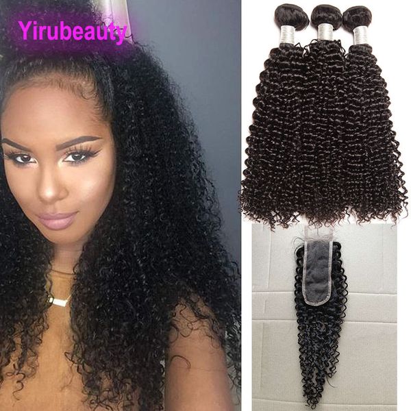 

malaysian unprocessed human hair kinky curly virgin hair bundles with lace closure 4pieces/lot 2x6 closures, Black;brown