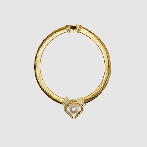 

amorita boutique beautiful pearl inlaid with gold snake chain necklace, Silver