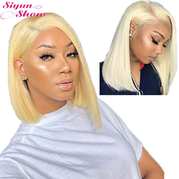 

siyun show 613 bob wig 180 density blonde 613 lace front wig straight peruvian bob lace front human hair wigs pre plucked, Black;brown