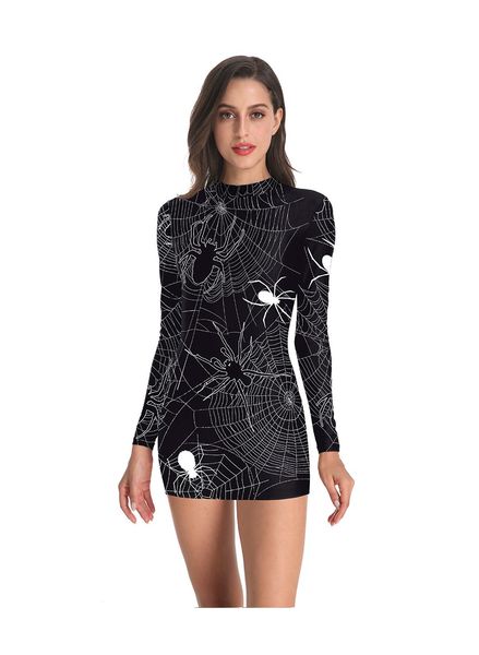 

spider web print womens casual dresses slim bodycon short dresses fashion solid pattern females clothing, Black;gray