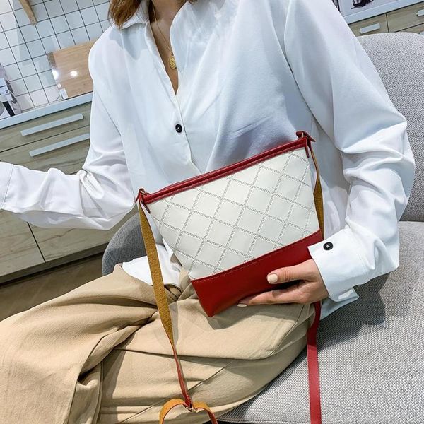

fashion women shoulder bag women pu leather retro zipper lattice crossbody bags multicolor hit color crossbody handbags