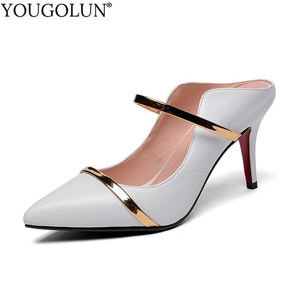 

women mules high heels genuine leather new summer ladies pointed toe pumps a194 woman black white slingback party shoes