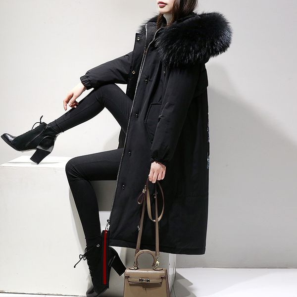 

large size women's down jacket cotton women's new winter fat dress thin coat, Black