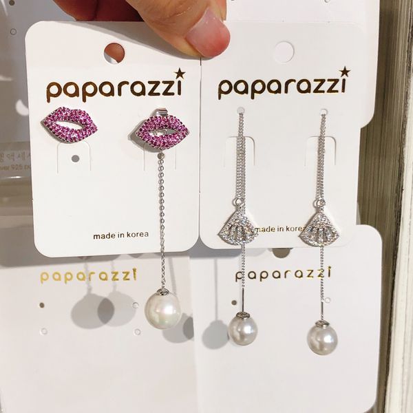 Orecchini a bottone con ciondolo di perle lunghe a ventaglio vintage con diamanti super scintillanti e designer di lusso all'ingrosso per ragazze donna