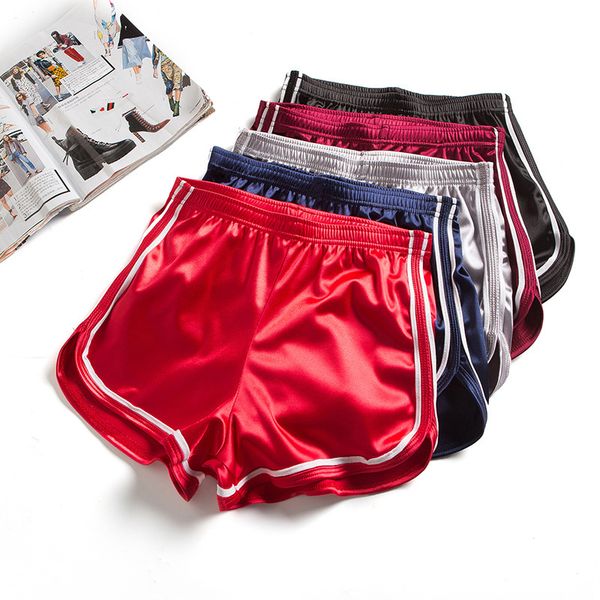 

women yoga sports shorts satin smooth sports shorts female high waist fitness running yoga shorts women slim sportswear s-xl, White;black