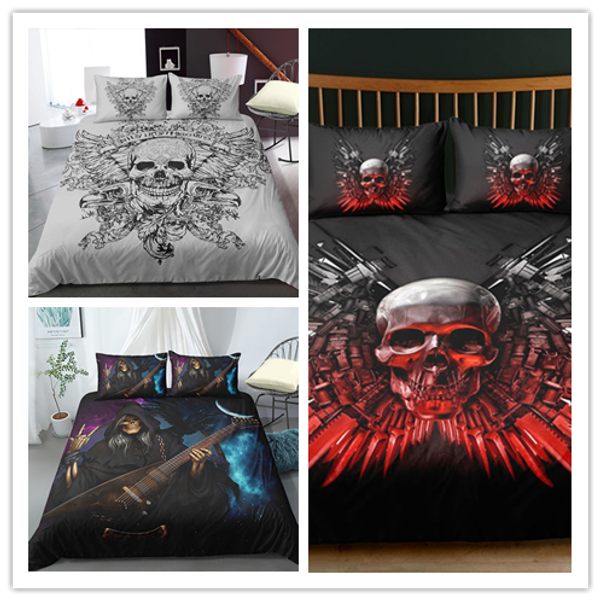 

skull bedding set twin full  size 3d printed fashion double duvet cover with pillowcase 2/3 pcs