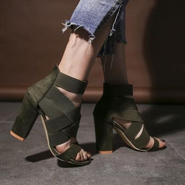 Hot Sale-2019 Shoes tornozelo verão Mulheres Abrir Toe Salto Chunky Alto Party Dress Sandals Grande Tamanho 43