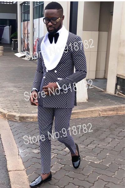 

wedding suits for 2018 new designer black white dot double breasted suit men terno masculino slim fit costume homme c18122501, White;black
