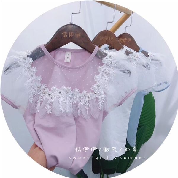 

2020 girls patchwork t-shirt fashion cotton voile summer girls 3-8t f149, Blue