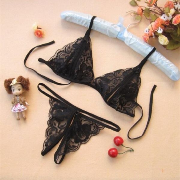 

women lingerie bra+g-string open crotch chastity belt lace erotic underwear crotchless panties transparent briefs, Black;pink