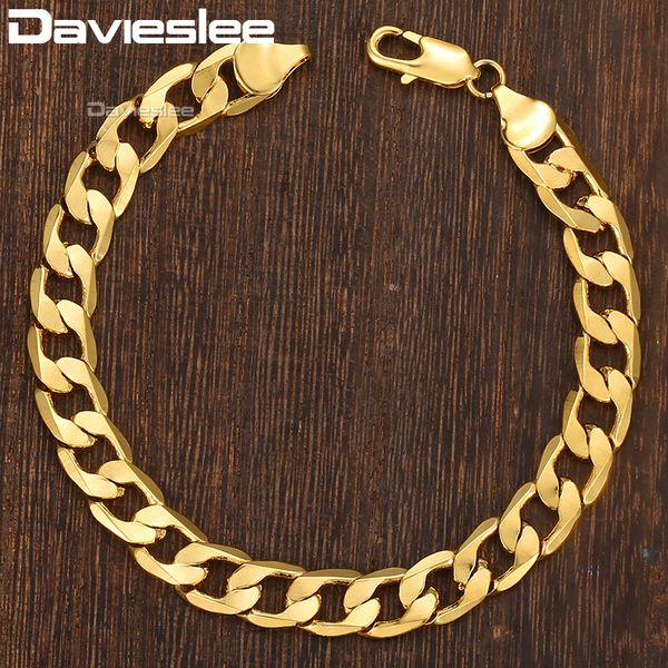 

chain bracelet for men curb cuban link mens gold bracelet fashion gold filled jewelry 8mm 7-10inch davieslee 2018 new dgb09, Black