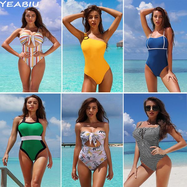 

solid swimwear one piece stitched swimsuit printed bikini bow dot bandage neck stripe ladies swimwear ruffled beach wear pad, White;black