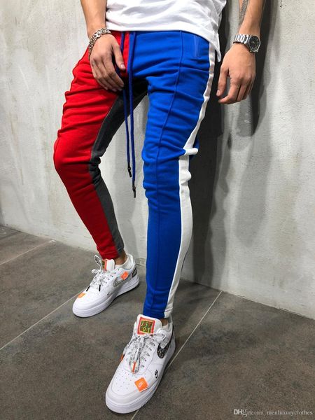 

winter men clothing stylish hiphop slim fit pants colors patchwork high street rap dancing pencil pants, Black