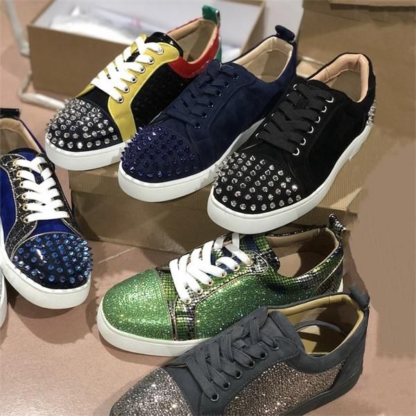 

luxury designer seavaste 2 orlato red bottom shoes low-spikes strass sneaker fashion men women party wedding flat trainers us12.5, Black