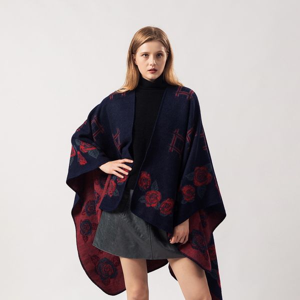 

capas y ponchos de invierno mujer wild warm brand scarf fashion jingge rose shawl cloak abrigos mujer invierno 2019 ponchos, Blue;gray