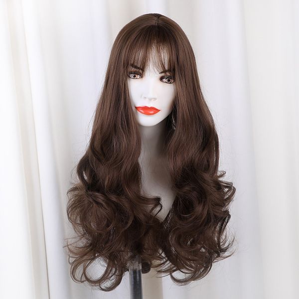 

new fashion diy natural wave wigs for women middle part heat resistant brown gray silver cosplay wig hair styling beautiful hot