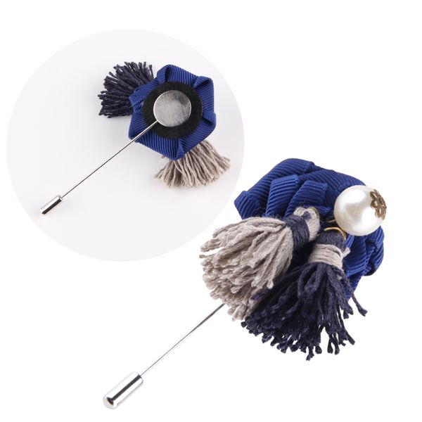 

vintage women handmade ribbon rose imitation pearl big thread tassel brooches lapel long needle pins party wedding jewelry gift, Gray