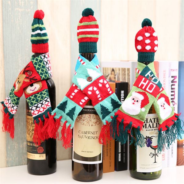 

christmas wine bottle decorations goods 3 styles christmas red wine bottle knitted scarf + hat 2 piece set red wine bottle decoration jy419