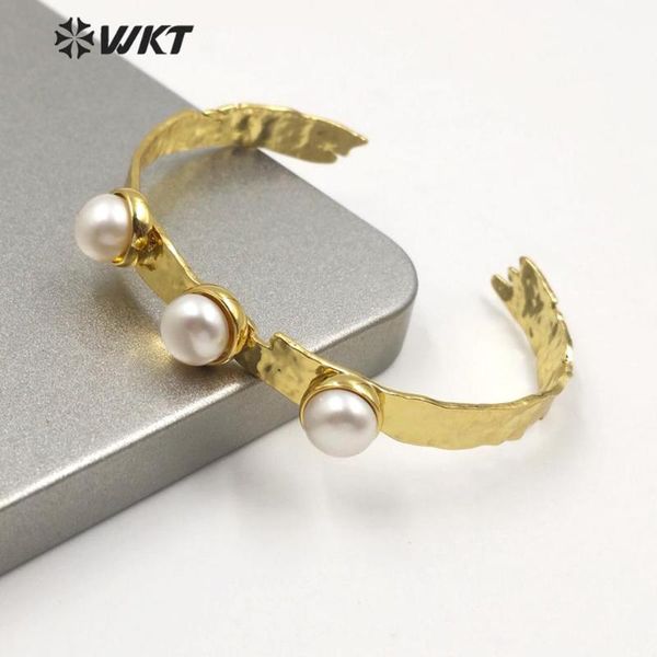 

wt-mpb004 amazing unique triple pearl in middle women gold electroplated white pearl bangle women gift bangle, Black