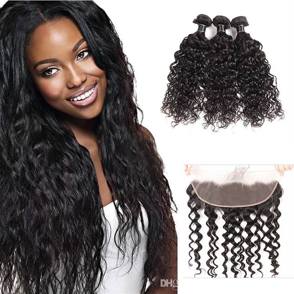 9a Brazilian Water Wave Human Hair Bundles With Lace Frontal