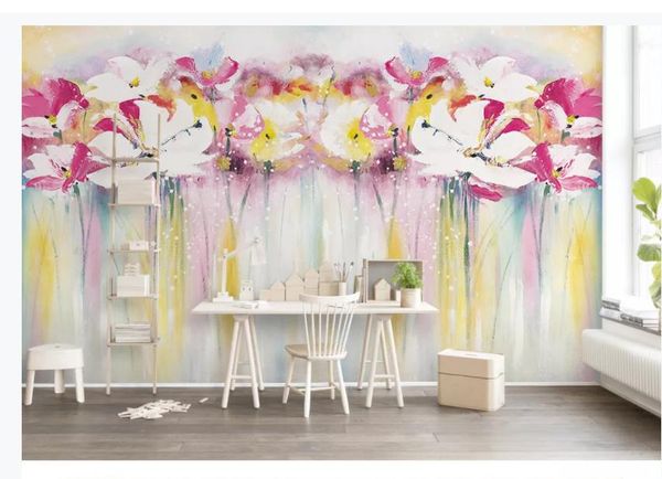 

pink watercolor floral hand drawn style sleek minimalist tv background wall