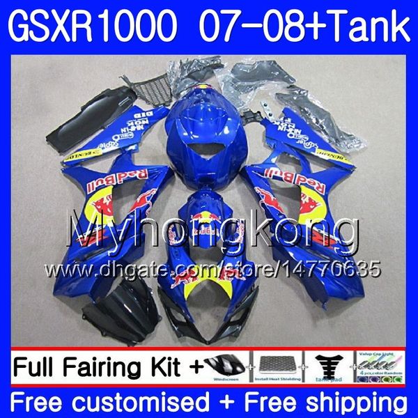 Kit + Tanque Para SUZUKI Estoque vermelho amarelo GSX R1000 GSXR-1000 GSXR 1000 2007 2008 301HM.54 GSX-R1000 07 08 Corpo K7 GSXR1000 07 08 Carenagem 7Gifts