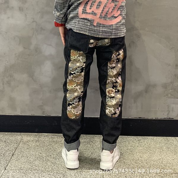 

2020 fashion classic mens patchwork print jeans slim fit motorcycle denim for men fashion designer street hip hop mens jeans, Blue